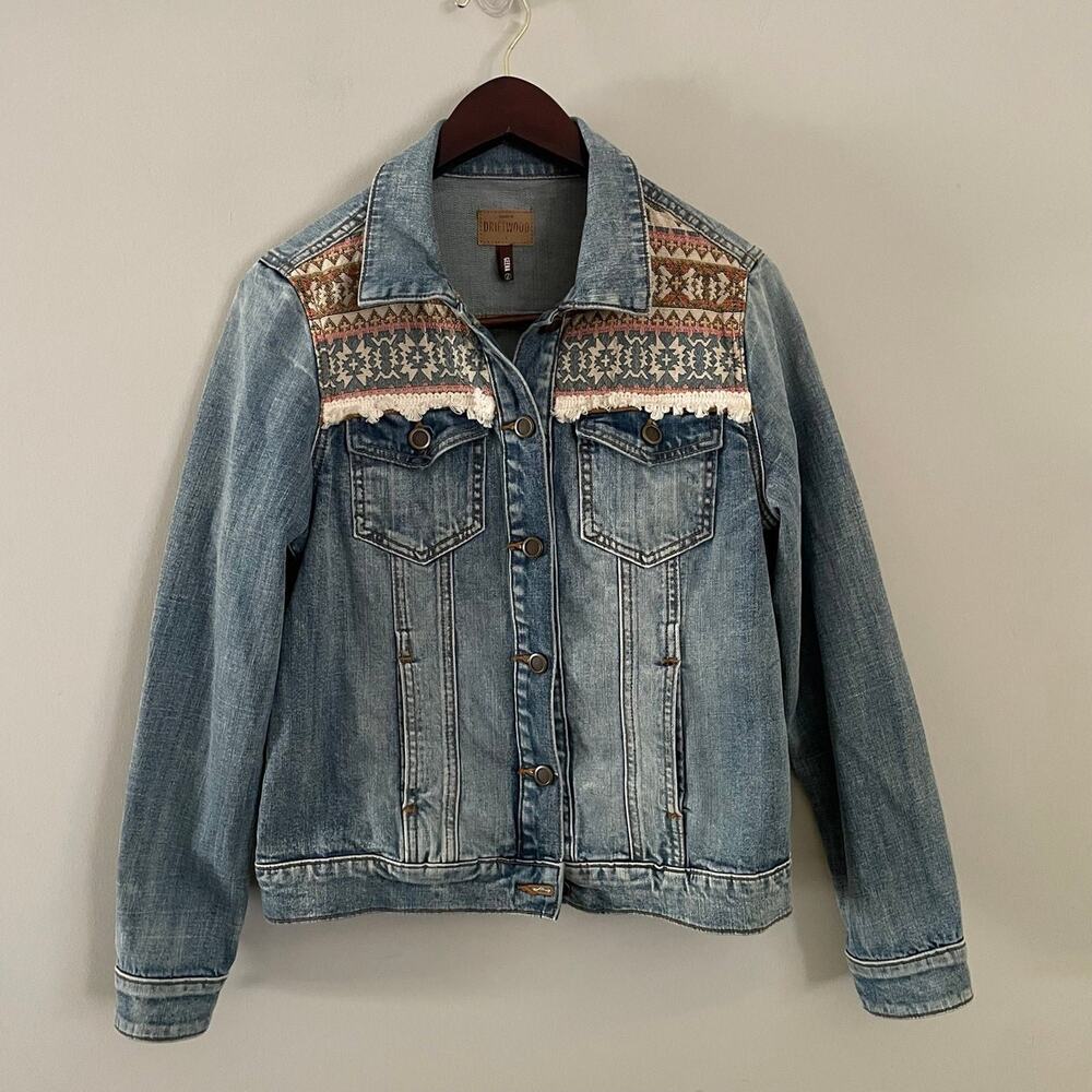 Driftwood Free People Geena Western Aztec Embroidered Tassel Denim Jacket (0256) - Picture 2 of 9